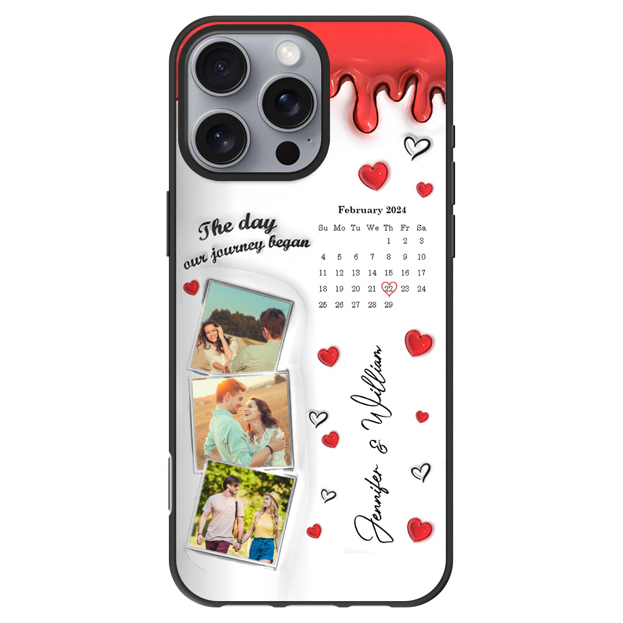 Individueller Fotokalender „Der Tag, an dem unsere Reise begann“ – Geschenk für Paare – 3D-Effektdruck, personalisierte Handyhülle